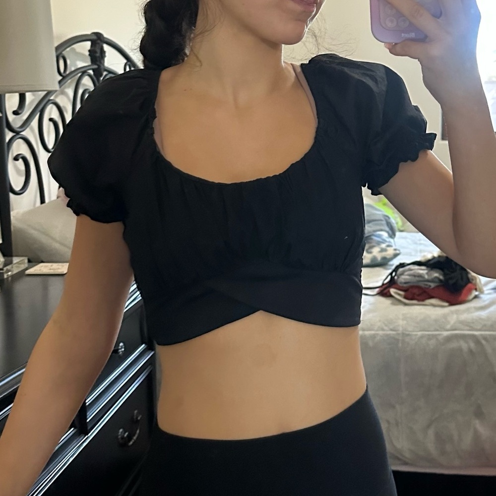 Altar'd State Black Puff Sleeve Crop Top